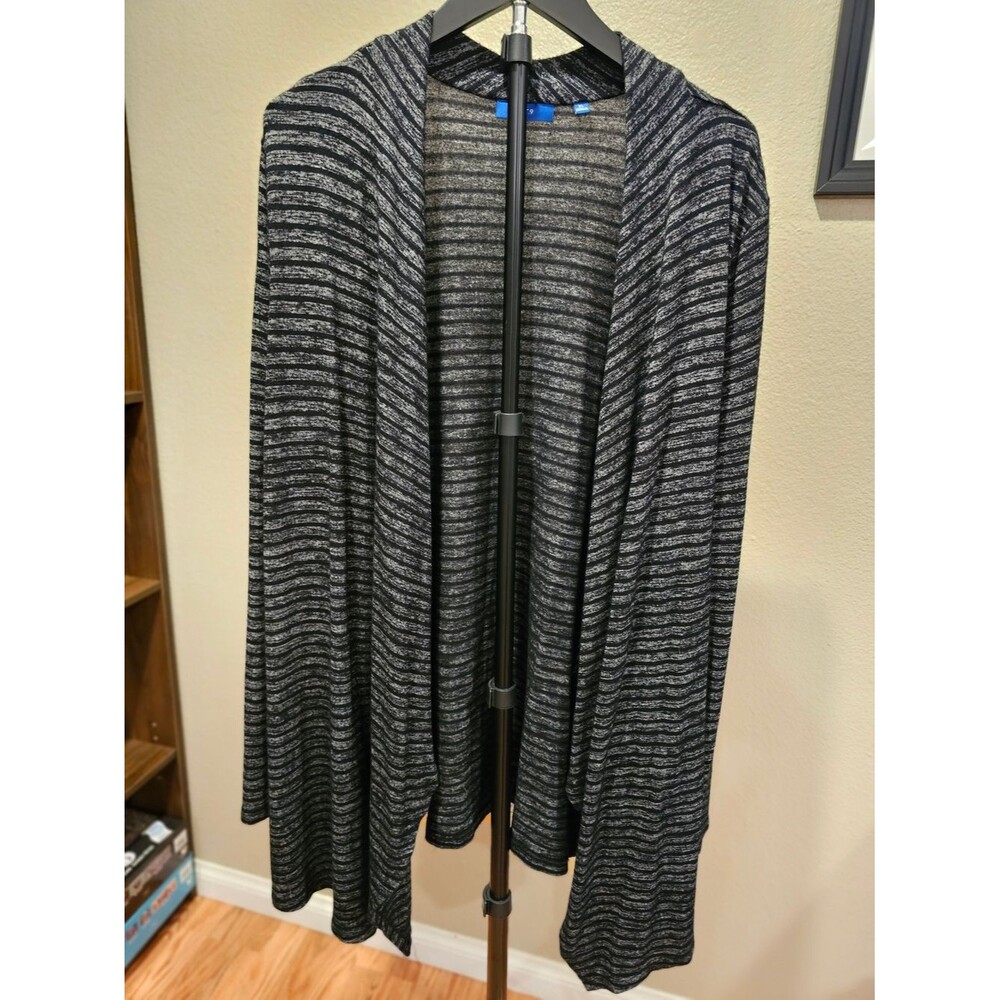Apt. 9 Black and Gray Open-Front Striped Cardigan
